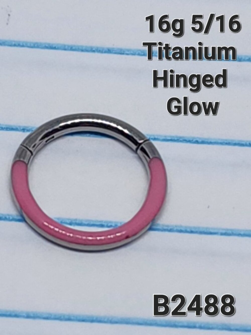 16g Titanium Pink Glow 5/16 Hinged Hoop Seamless Ring B2488